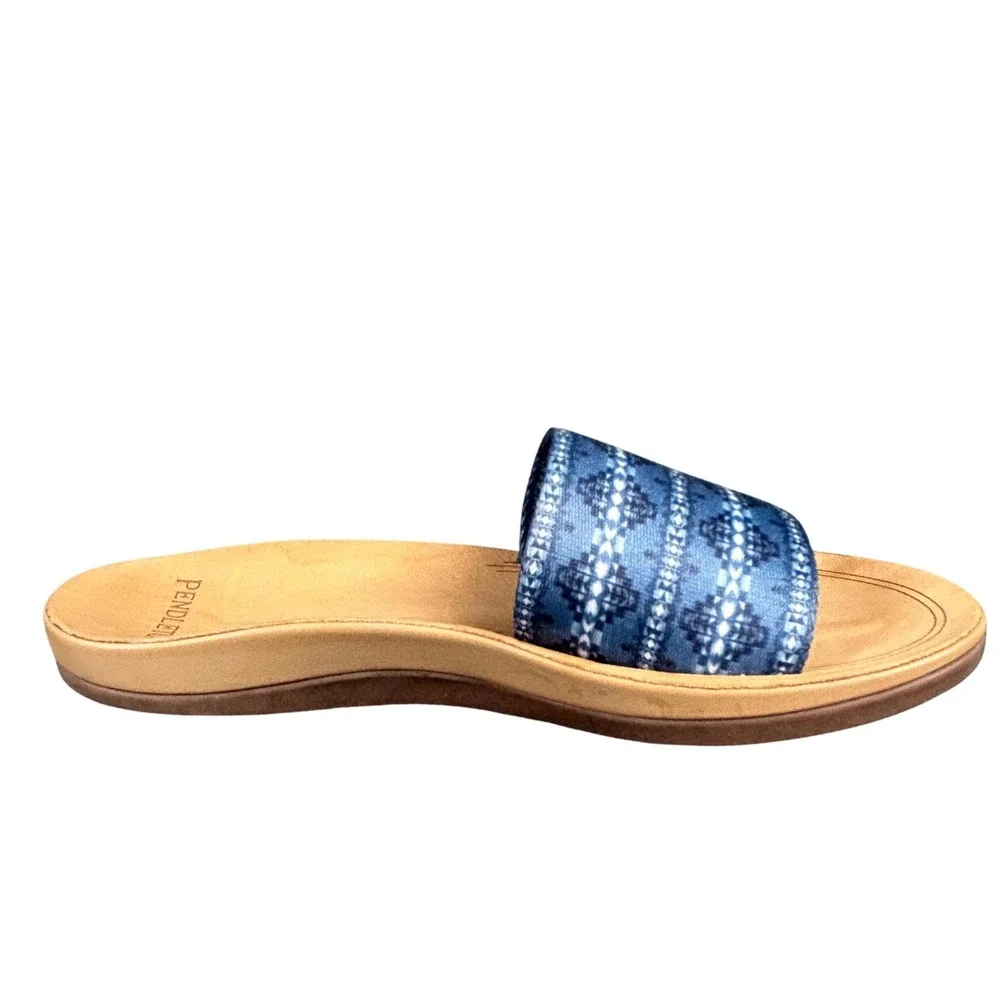 Pendleton‎ Desert Dawn Womens Blue Aztec Geo Slide Slip On Sandals Size 6M